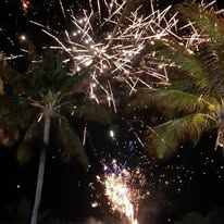 Fuegos artificiales entre palmeras